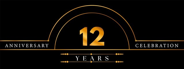 Fototapeta premium 12 Anniversary Celebration Circle Gold Number Template Design. Poster Design For magazine, banner, happy birthday, ceremony, wedding, jubilee, greeting card and brochure.