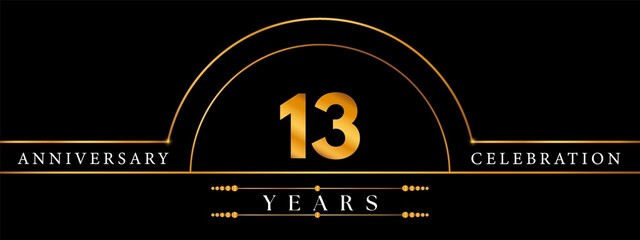 13 Anniversary Celebration Circle Gold Number Template Design. Poster Design For magazine, banner, happy birthday, ceremony, wedding, jubilee, greeting card and brochure.