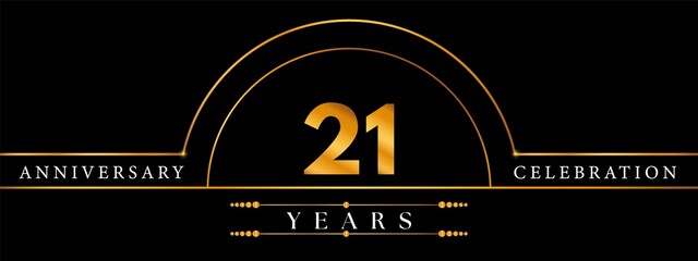 Naklejka premium 21 Anniversary Celebration Circle Gold Number Template Design. Poster Design For magazine, banner, happy birthday, ceremony, wedding, jubilee, greeting card and brochure.