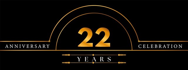 Fototapeta premium 22 Anniversary Celebration Circle Gold Number Template Design. Poster Design For magazine, banner, happy birthday, ceremony, wedding, jubilee, greeting card and brochure.
