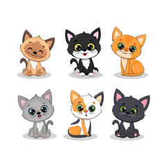 Set of cute cartoon kittens on a white background.Little cats.