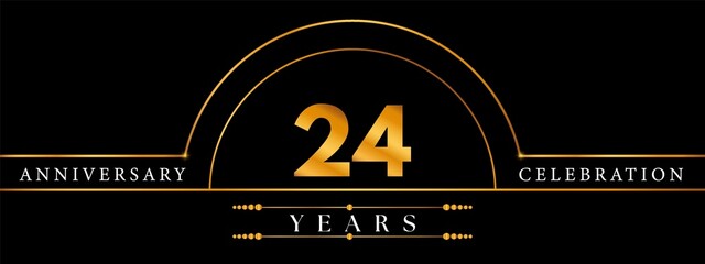 24 Anniversary Celebration Circle Gold Number Template Design. Poster Design For magazine, banner, happy birthday, ceremony, wedding, jubilee, greeting card and brochure.