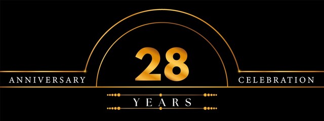 28 Anniversary Celebration Circle Gold Number Template Design. Poster Design For magazine, banner, happy birthday, ceremony, wedding, jubilee, greeting card and brochure.