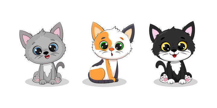 Set of cute cartoon kittens on a white background.Cute cat.