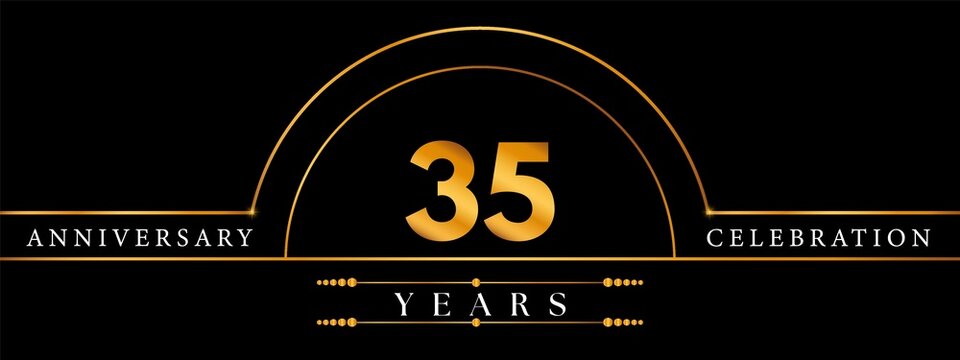 35 Anniversary Celebration Circle Gold Number Template Design. Poster Design For magazine, banner, happy birthday, ceremony, wedding, jubilee, greeting card and brochure.