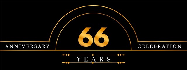 66 Anniversary Celebration Circle Gold Number Template Design. Poster Design For magazine, banner, happy birthday, ceremony, wedding, jubilee, greeting card and brochure.