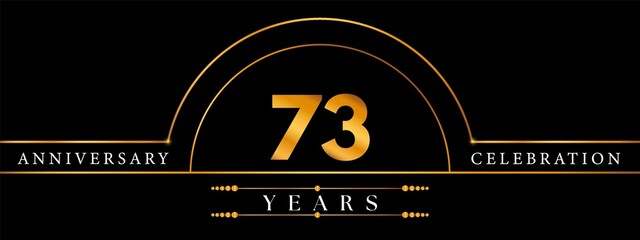 73 Anniversary Celebration Circle Gold Number Template Design. Poster Design For magazine, banner, happy birthday, ceremony, wedding, jubilee, greeting card and brochure.