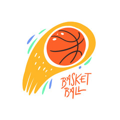 A vector illustration of a basketball engulfed in flames with the word "basketball" written on it. This dynamic image captures the energy and intensity of the sport.