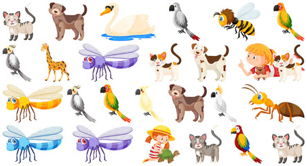 Set of various wild animals in cartoon style