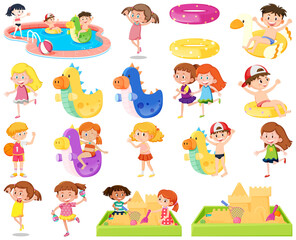 Set of children doing different activities
