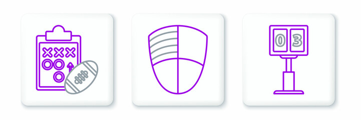 Set line Sport football mechanical scoreboard and result display, Planning strategy concept and Football club logo template icon. Vector