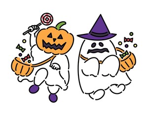 ハロウィンに仮装してトリックオアトリートする子供