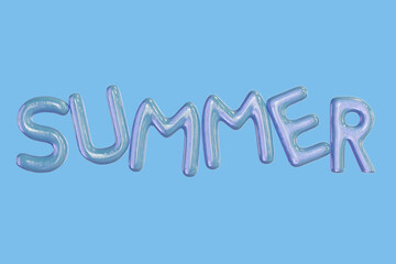 Set of blue 3d letters summer. on blue background. 3d rendering