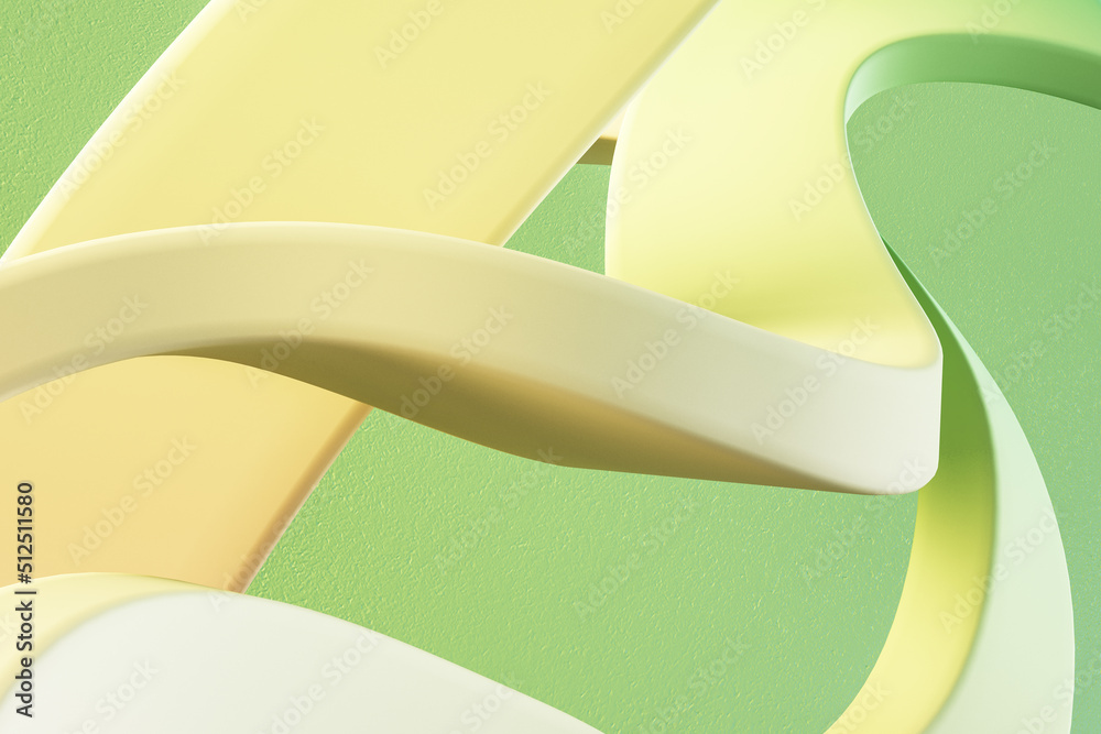 Poster Abstract green lines and curves backdrop. Design and landing page concept. 3D Rendering.