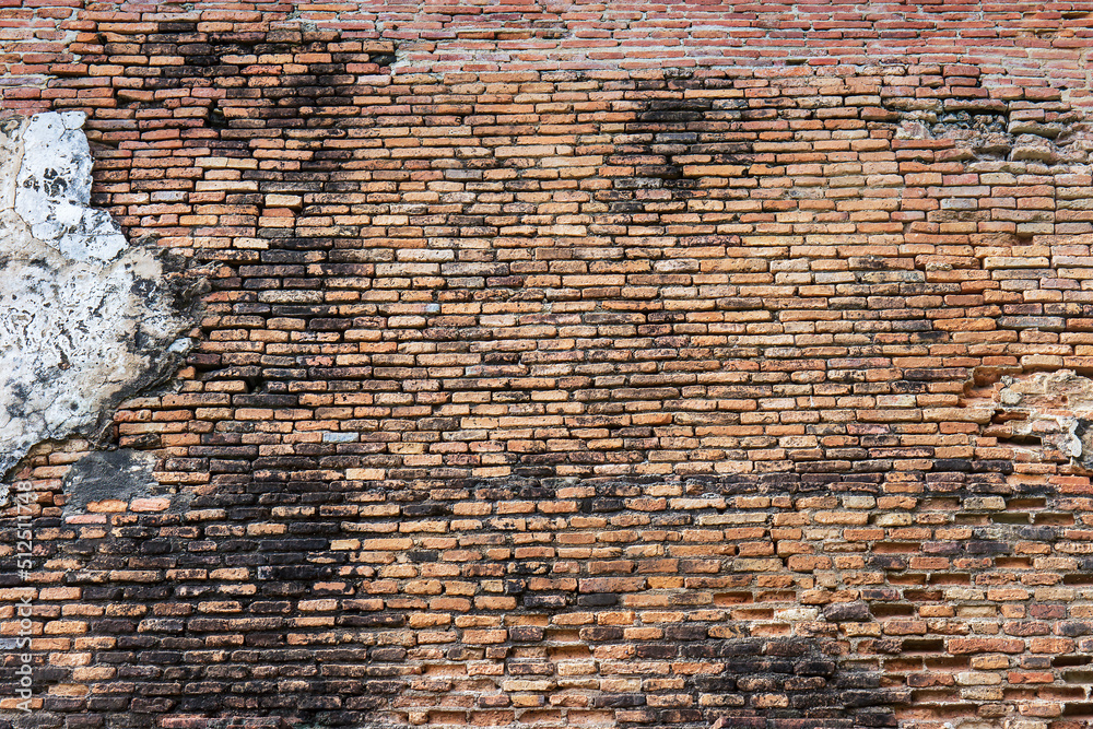 Poster old broken wall background with bricks.