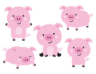 Cute baby pigs set vector illustration.