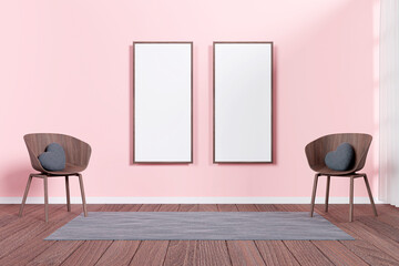 3d rendered picture frame mockup in a living room.