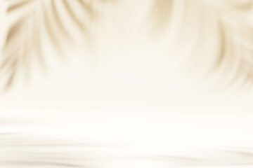 Minimal abstract background for product presentation. Leaf shadow on white plaster wall. 3d render. Spring and summer.