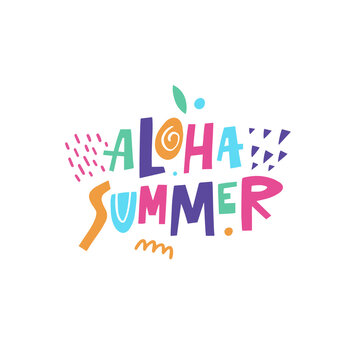 Colorful letters spell Aloha Summer in a fresh new typography style. Inviting and vibrant, perfect for capturing the essence of summertime.