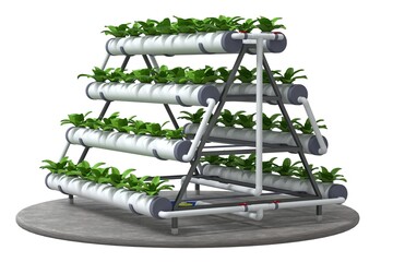 Vertical hydroponics greenhouse. A-Type hydroponic system for growing plants and vegetables in a nutrient solution. 3d illustration