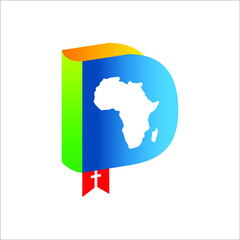letter D logo with africa map and chatolic icon for education
