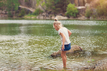 girl walking in the water