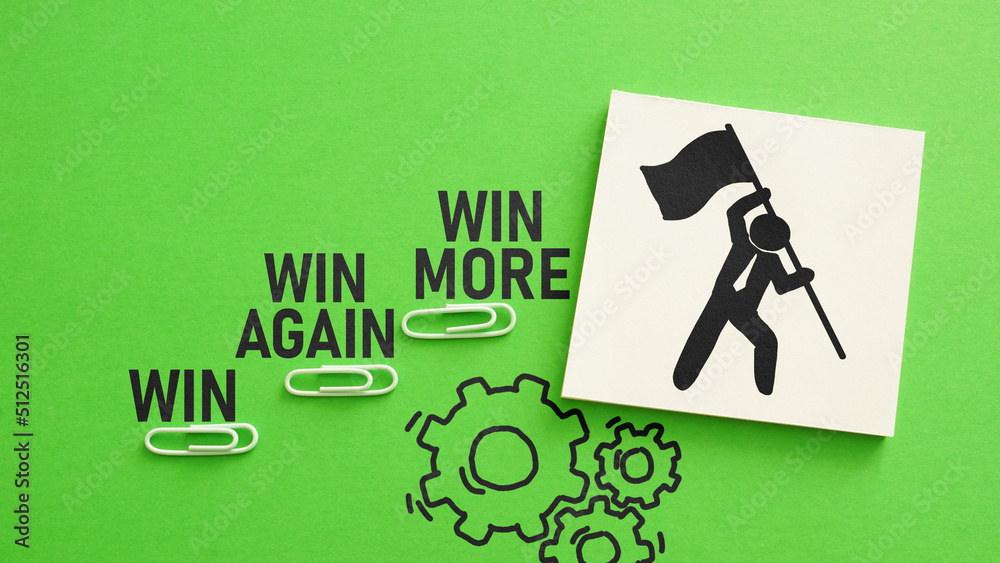 Poster win - win again - win more is shown using the text