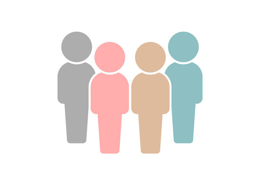 立っている4人の人物のカラフルなアイコン・ピクトグラム - チーム･多様性のイメージ素材