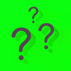 Question marks with shadow on yellow background.Technical support. Answers to questions. Square image. 3D image. 3D rendering.