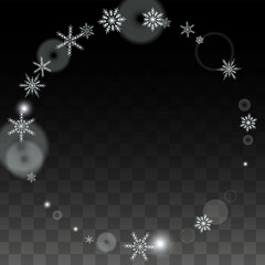 Christmas  Vector Background with White Falling Snowflakes Isolated on Transparent Background. Realistic Snow Sparkle Pattern. Snowfall Overlay Print. Winter Sky. Design for Party Invitation.