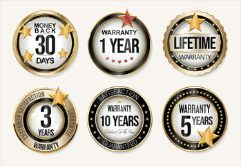 Collection of customer satisfaction warranty guaranteed golden badge