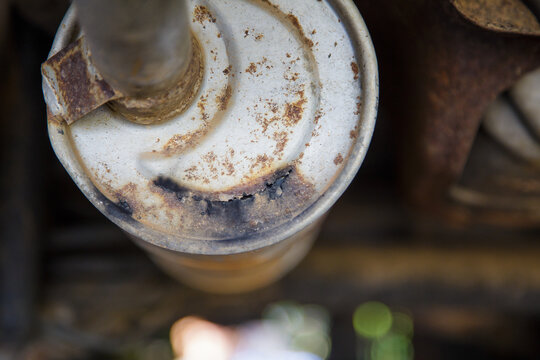 Old muffler expire.rust on muffler exhaust pipe system