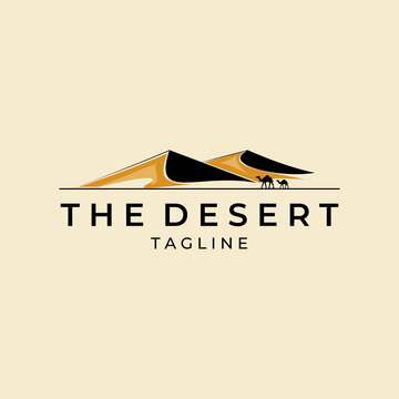 desert logo design with camel silhouette for landscape vector illustration