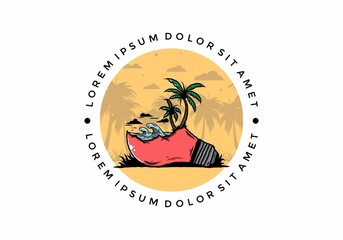 Beach landscape on bulb lamp illustration