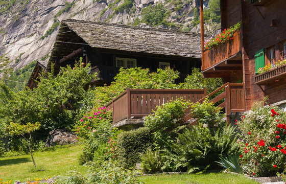 View of traditional walser village of Macugnaga in Valle Anzasca Piedmont Italy