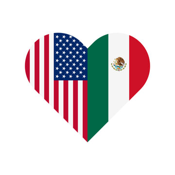 unity concept. heart shape icon with american and mexican flags. vector illustration isolated on white background