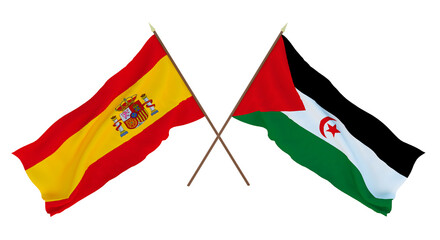 Background for designers, illustrators. National Independence Day. Flags Spain and  Western Sahara