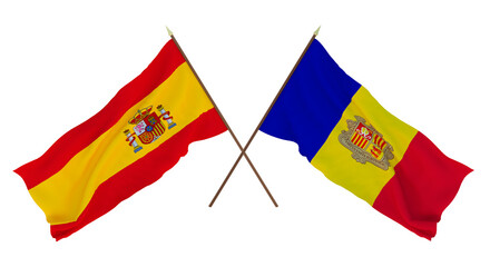 Background for designers, illustrators. National Independence Day. Flags Spain and Andorra
