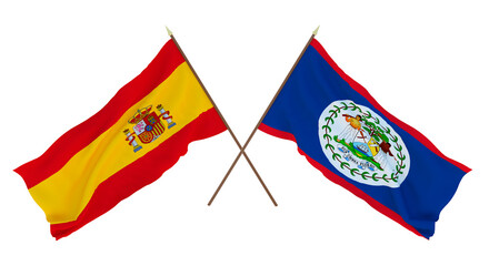 Background for designers, illustrators. National Independence Day. Flags Spain and Belize