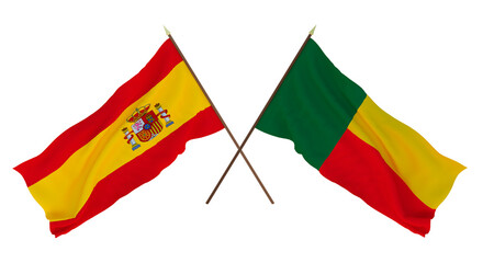 Background for designers, illustrators. National Independence Day. Flags Spain and Benin