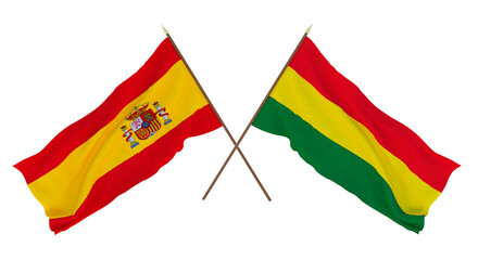 Background for designers, illustrators. National Independence Day. Flags Spain and Bolivia
