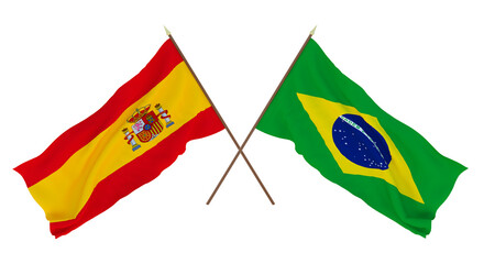 Background for designers, illustrators. National Independence Day. Flags Spain and Brazil