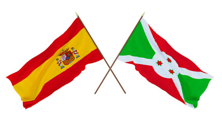 Background for designers, illustrators. National Independence Day. Flags Spain and Burundi