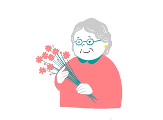 お花を楽しむおばあちゃん