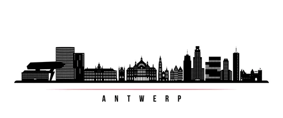 Abwaschbare Fototapete Antwerpen Antwerp skyline horizontal banner. Black and white silhouette of Antwerp, Belgium. Vector template for your design.