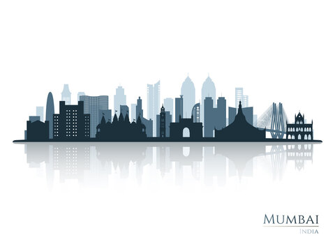 Mumbai skyline silhouette with reflection. Landscape Mumbai, India. Vector illustration.