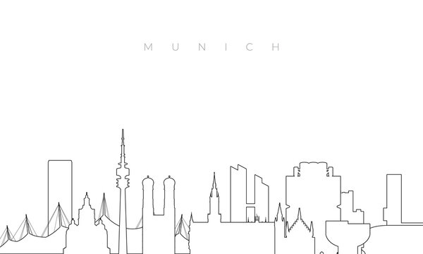 Outline Munich skyline. Trendy template with Munich city buildings and landmarks in line style. Stock vector design.