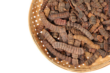 Acacia concinna ,Soap Bobs or Dried shikakai pods isolated on white background. medicinal herbs