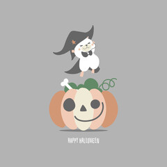 happy halloween holiday festival with cute pumpkin, flat vector illustration cartoon character design