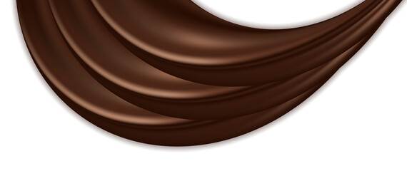 Chocolate swirl wave. Creamy milk chocolate, dark brown color flow, smooth liquid texture. Design element isolated on white background. Abstract vector illustration